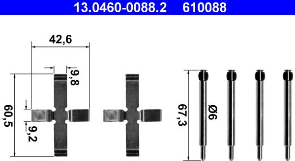 ATE 13.0460-0088.2 - Kit accessori, Pastiglia freno autozon.pro