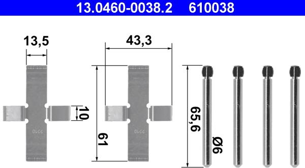 ATE 13.0460-0038.2 - Kit accessori, Pastiglia freno autozon.pro