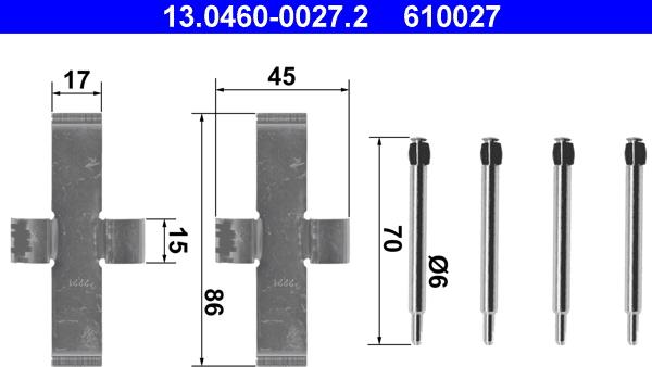 ATE 13.0460-0027.2 - Kit accessori, Pastiglia freno autozon.pro