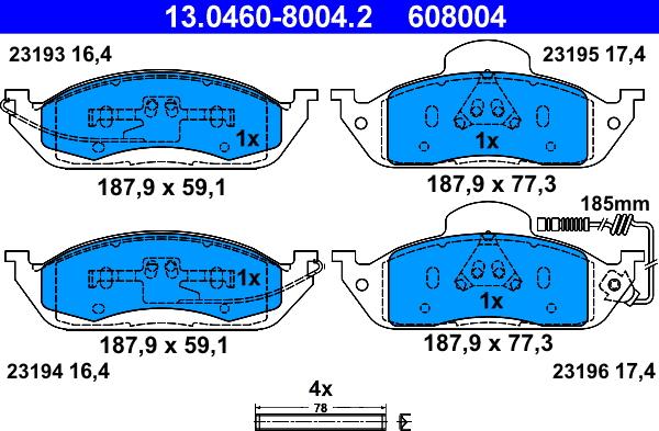 ATE 13.0460-8004.2 - Kit pastiglie freno, Freno a disco autozon.pro