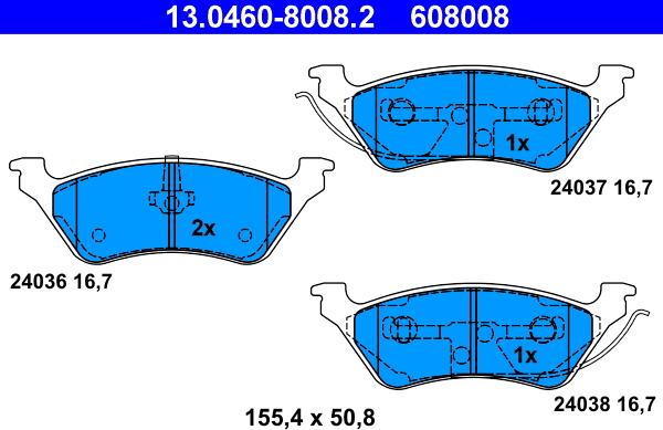 ATE 13.0460-8008.2 - Kit pastiglie freno, Freno a disco autozon.pro