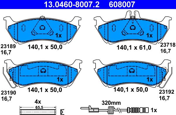 ATE 13.0460-8007.2 - Kit pastiglie freno, Freno a disco autozon.pro