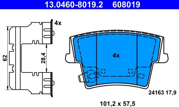 ATE 13.0460-8019.2 - Kit pastiglie freno, Freno a disco autozon.pro