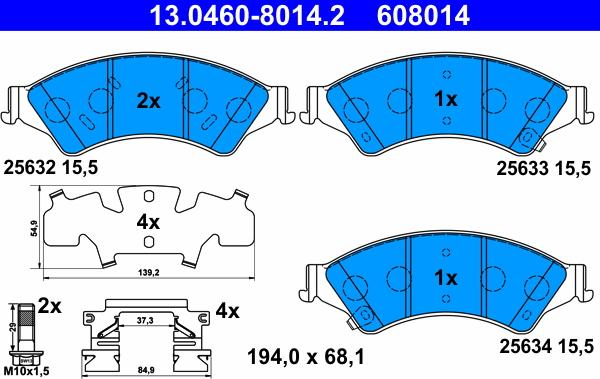 ATE 13.0460-8014.2 - Kit pastiglie freno, Freno a disco autozon.pro