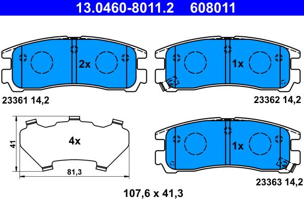 ATE 13.0460-8011.2 - Kit pastiglie freno, Freno a disco autozon.pro