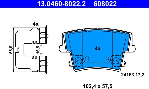 ATE 13.0460-8022.2 - Kit pastiglie freno, Freno a disco autozon.pro