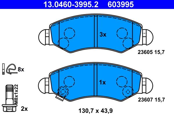 ATE 13.0460-3995.2 - Kit pastiglie freno, Freno a disco autozon.pro