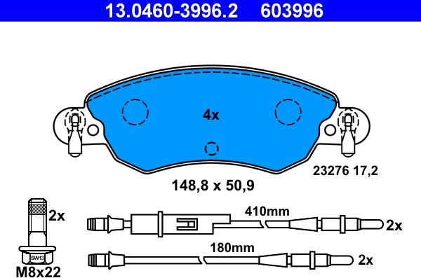 ATE 13.0460-3996.2 - Kit pastiglie freno, Freno a disco autozon.pro