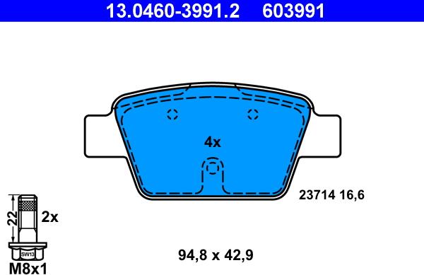 ATE 13.0460-3991.2 - Kit pastiglie freno, Freno a disco autozon.pro