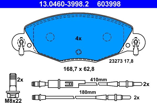 ATE 13.0460-3998.2 - Kit pastiglie freno, Freno a disco autozon.pro