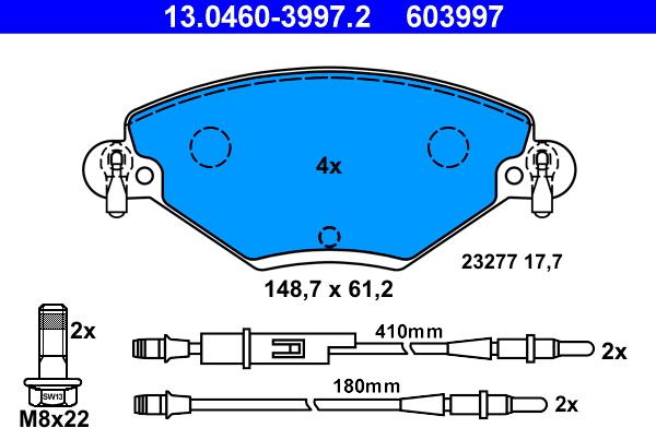 ATE 13.0460-3997.2 - Kit pastiglie freno, Freno a disco autozon.pro