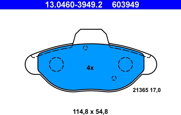 ATE 13.0460-3949.2 - Kit pastiglie freno, Freno a disco autozon.pro