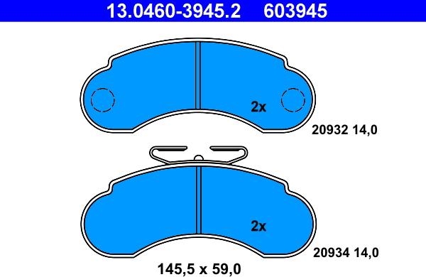 ATE 13.0460-3945.2 - Kit pastiglie freno, Freno a disco autozon.pro