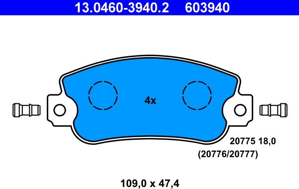 ATE 13.0460-3940.2 - Kit pastiglie freno, Freno a disco autozon.pro