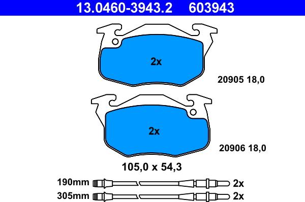 ATE 13.0460-3943.2 - Kit pastiglie freno, Freno a disco autozon.pro