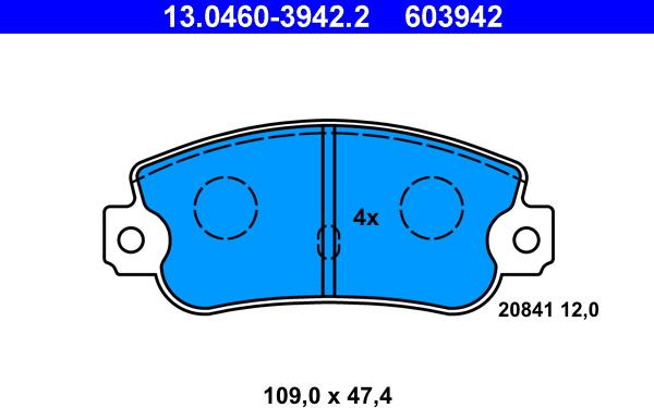 ATE 13.0460-3942.2 - Kit pastiglie freno, Freno a disco autozon.pro