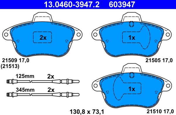 ATE 13.0460-3947.2 - Kit pastiglie freno, Freno a disco autozon.pro