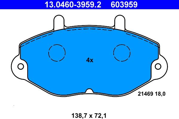 ATE 13.0460-3959.2 - Kit pastiglie freno, Freno a disco autozon.pro