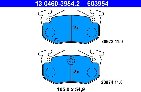 ATE 13.0460-3954.2 - Kit pastiglie freno, Freno a disco autozon.pro