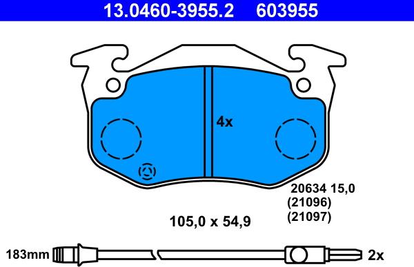 ATE 13.0460-3955.2 - Kit pastiglie freno, Freno a disco autozon.pro