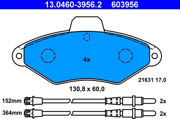 ATE 13.0460-3956.2 - Kit pastiglie freno, Freno a disco autozon.pro