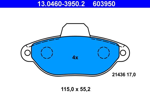 ATE 13.0460-3950.2 - Kit pastiglie freno, Freno a disco autozon.pro