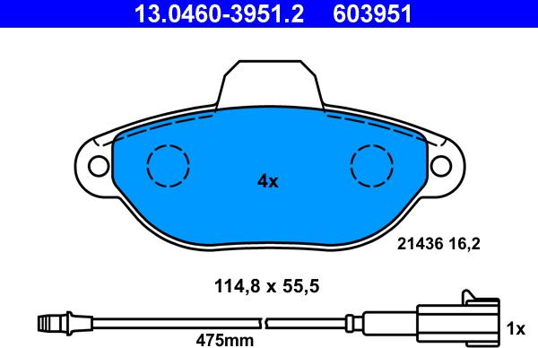 ATE 13.0460-3951.2 - Kit pastiglie freno, Freno a disco autozon.pro