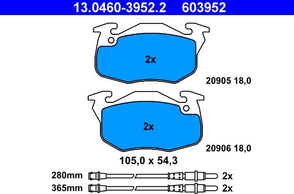 ATE 13.0460-3952.2 - Kit pastiglie freno, Freno a disco autozon.pro