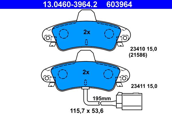 ATE 13.0460-3964.2 - Kit pastiglie freno, Freno a disco autozon.pro