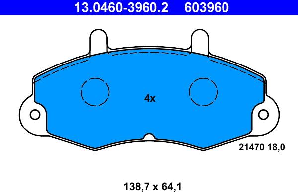 ATE 13.0460-3960.2 - Kit pastiglie freno, Freno a disco autozon.pro