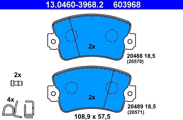 ATE 13.0460-3968.2 - Kit pastiglie freno, Freno a disco autozon.pro