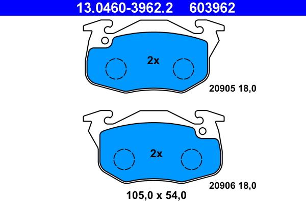 ATE 13.0460-3962.2 - Kit pastiglie freno, Freno a disco autozon.pro