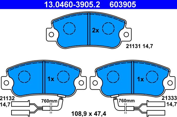 ATE 13.0460-3905.2 - Kit pastiglie freno, Freno a disco autozon.pro