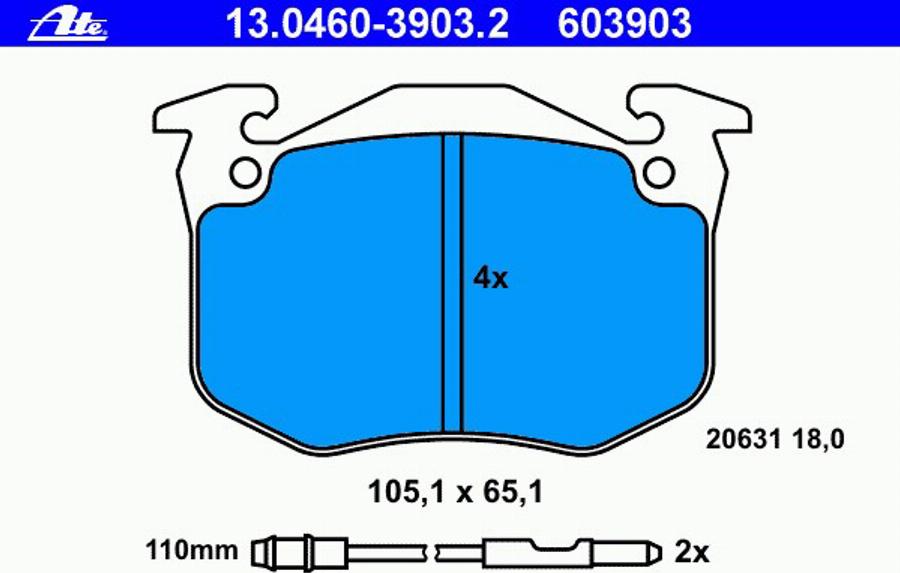 ATE 13.0460-3903.2 - Kit pastiglie freno, Freno a disco autozon.pro