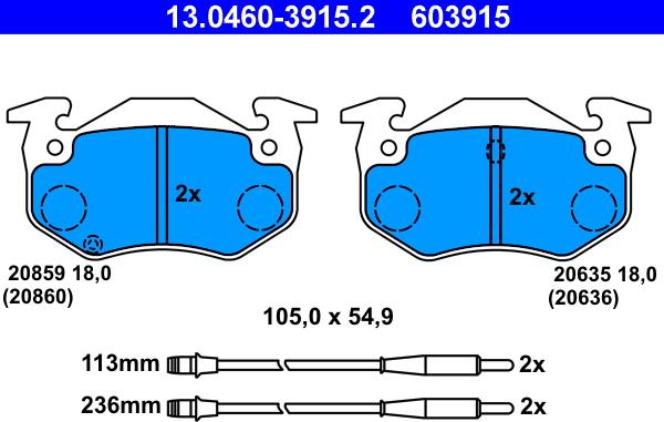 ATE 13.0460-3915.2 - Kit pastiglie freno, Freno a disco autozon.pro