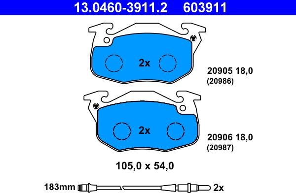 ATE 13.0460-3911.2 - Kit pastiglie freno, Freno a disco autozon.pro