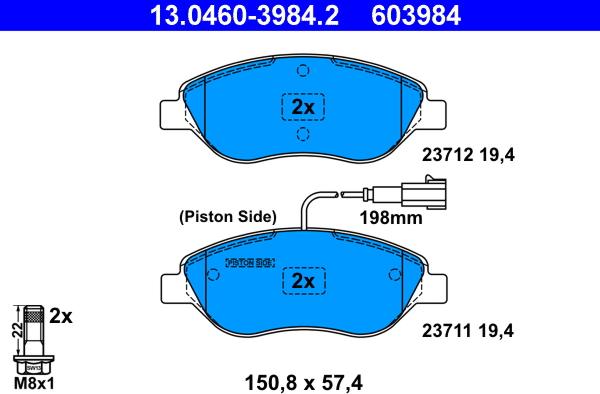 ATE 13.0460-3984.2 - Kit pastiglie freno, Freno a disco autozon.pro