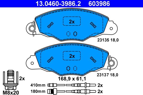 ATE 13.0460-3986.2 - Kit pastiglie freno, Freno a disco autozon.pro