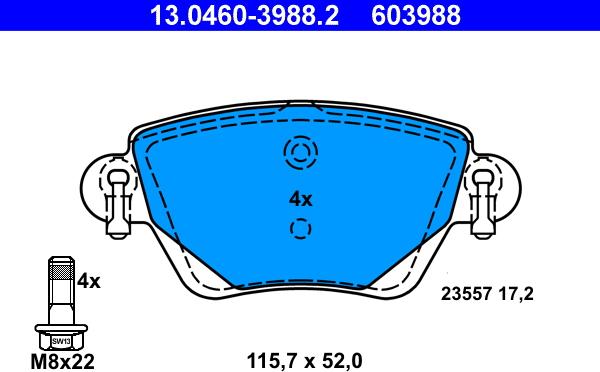 ATE 13.0460-3988.2 - Kit pastiglie freno, Freno a disco autozon.pro