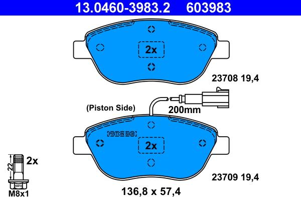 ATE 13.0460-3983.2 - Kit pastiglie freno, Freno a disco autozon.pro