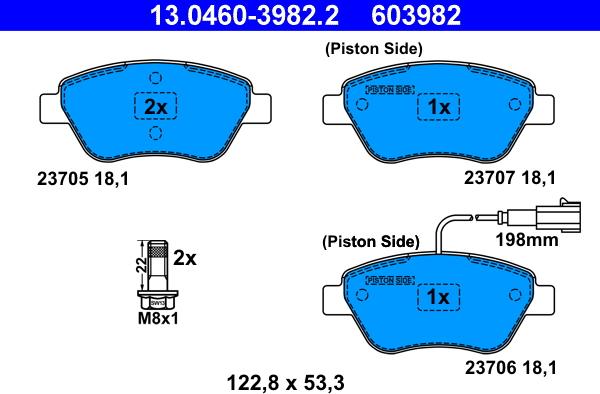 ATE 13.0460-3982.2 - Kit pastiglie freno, Freno a disco autozon.pro