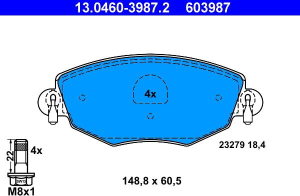 ATE 13.0460-3987.2 - Kit pastiglie freno, Freno a disco autozon.pro