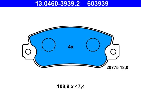 ATE 13.0460-3939.2 - Kit pastiglie freno, Freno a disco autozon.pro