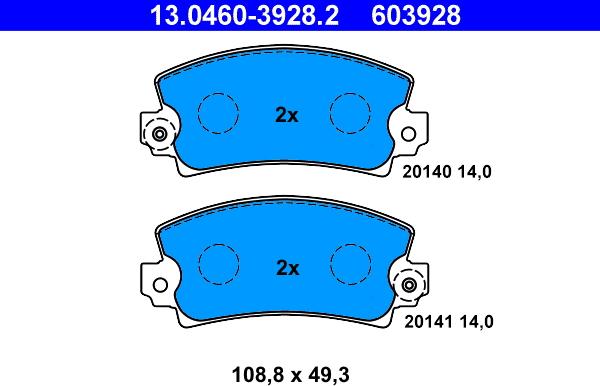 ATE 13.0460-3928.2 - Kit pastiglie freno, Freno a disco autozon.pro