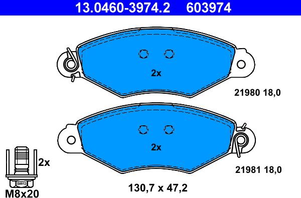 ATE 13.0460-3974.2 - Kit pastiglie freno, Freno a disco autozon.pro