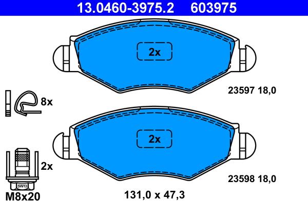 ATE 13.0460-3975.2 - Kit pastiglie freno, Freno a disco autozon.pro