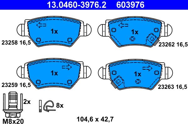 ATE 13.0460-3976.2 - Kit pastiglie freno, Freno a disco autozon.pro