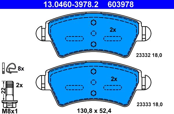 ATE 13.0460-3978.2 - Kit pastiglie freno, Freno a disco autozon.pro