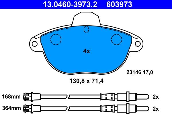 ATE 13.0460-3973.2 - Kit pastiglie freno, Freno a disco autozon.pro