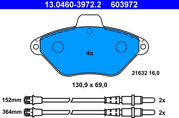 ATE 13.0460-3972.2 - Kit pastiglie freno, Freno a disco autozon.pro